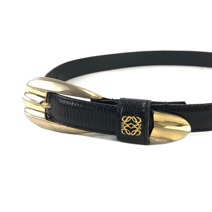 LOEWE Anagram Lizard embossed Belt Black Vintage Old wuern6