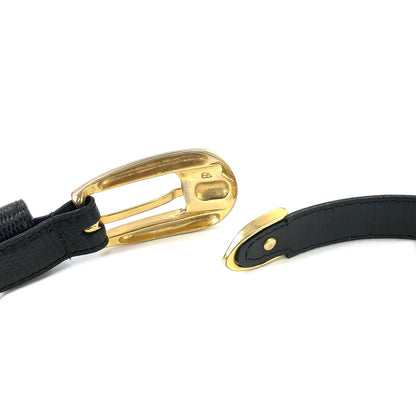 LOEWE Anagram Lizard embossed Belt Black Vintage Old wuern6