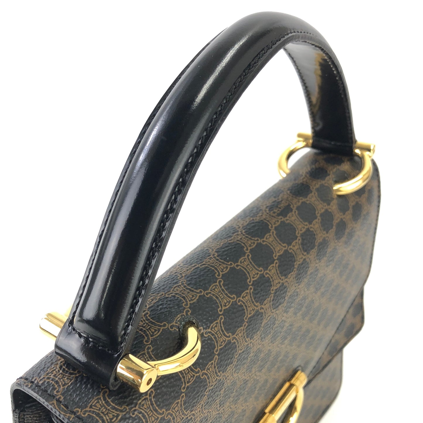 CELINE Macadam Gancini Double flap Tophandle Handbag Black Vintage Old CELINE wk3uhd