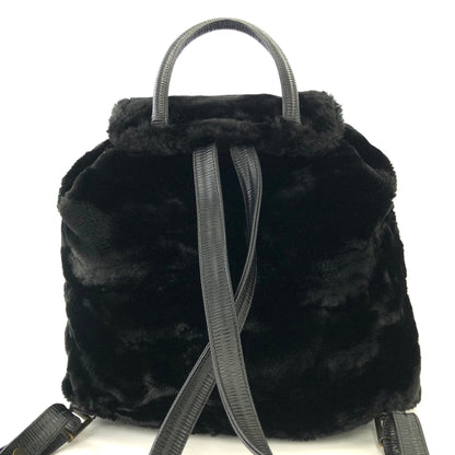 FENDI FF logo Fur Drawstring Backpack Black Vintage Old 28gkdv