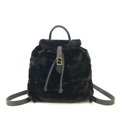 FENDI FF logo Fur Drawstring Backpack Black Vintage Old 28gkdv