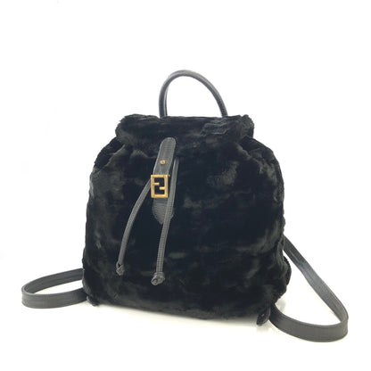 FENDI FF logo Fur Drawstring Backpack Black Vintage Old 28gkdv