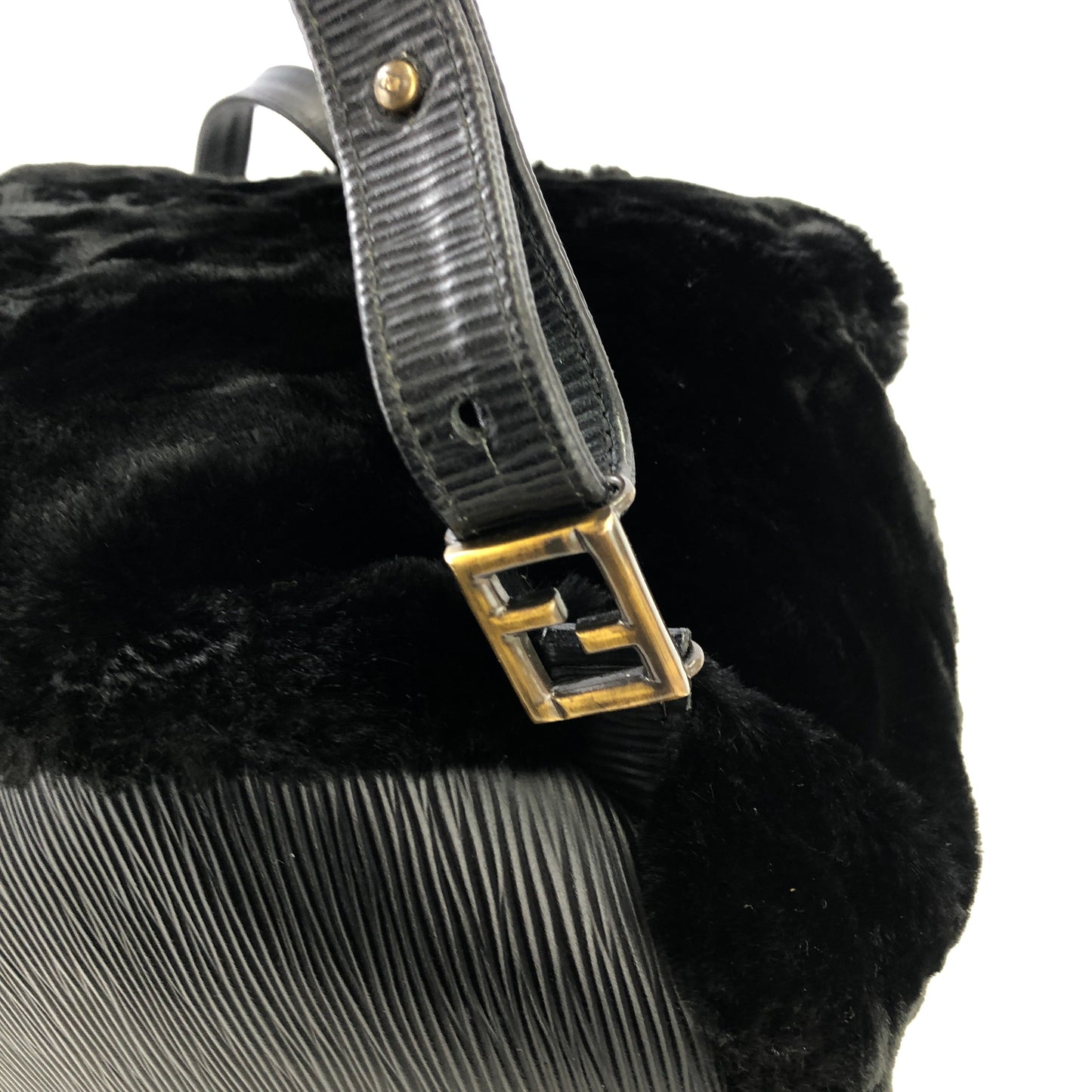 FENDI FF logo Fur Drawstring Backpack Black Vintage Old 28gkdv