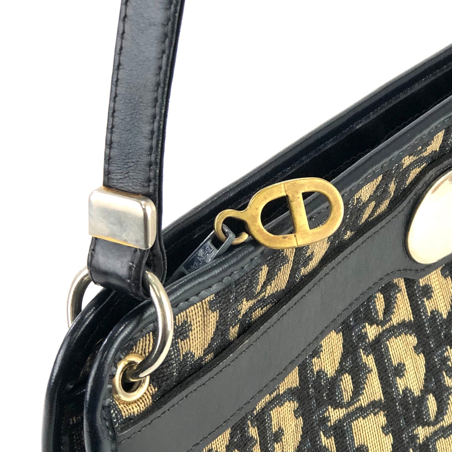 Christian Dior Trotter Oblique Jacquard Shoulderbag Handbag Navy Vintage Old 83hjfi