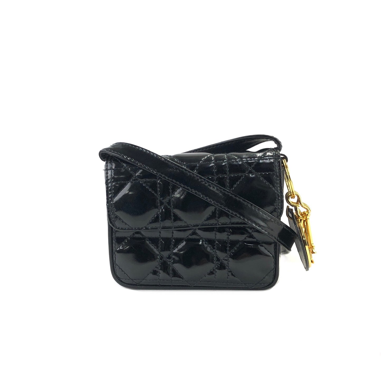 Christian Dior Cannage Lady dior Patent leather Crossbody Small Shoulder bag Black 8xicb6