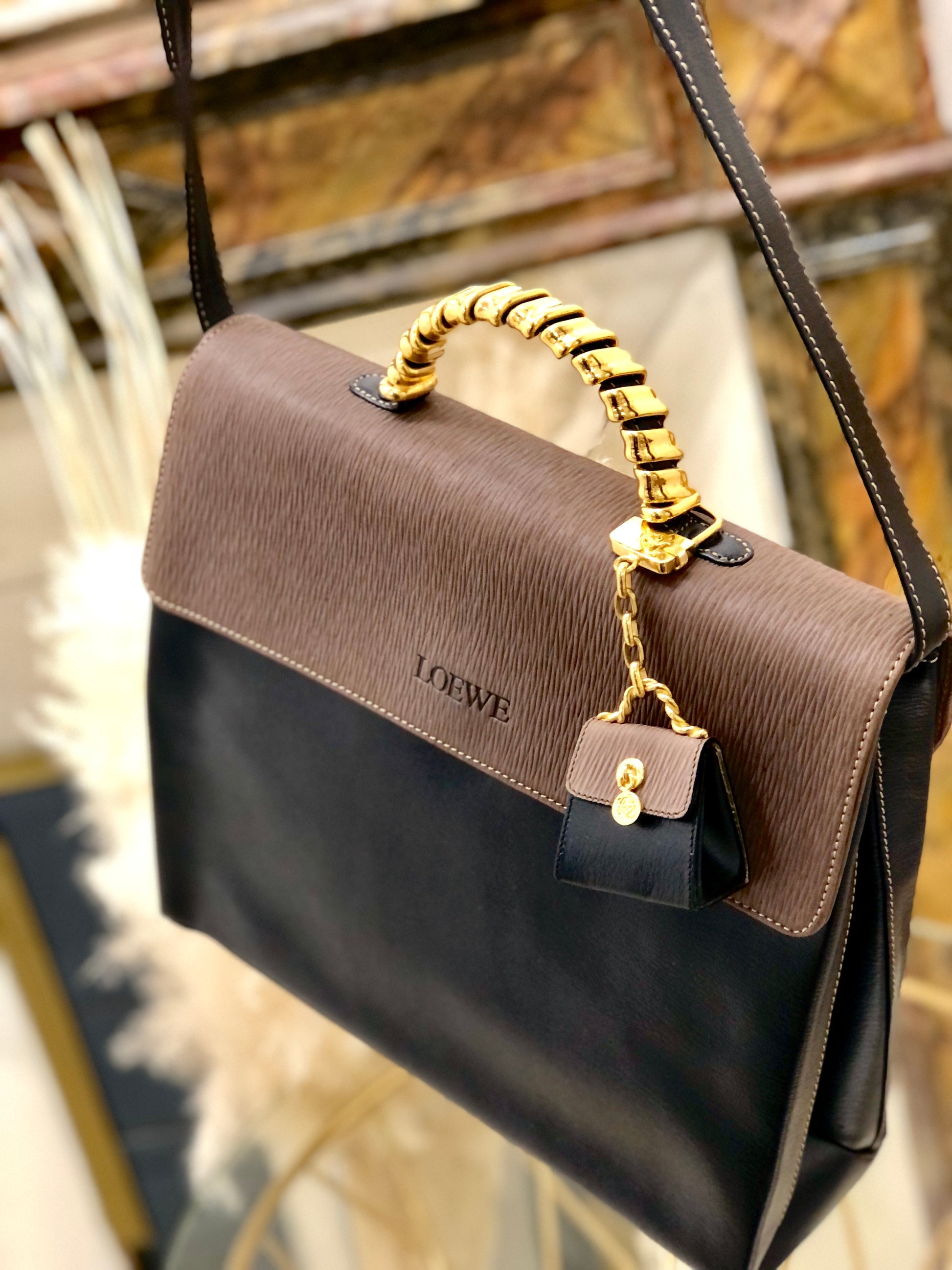 Vintage Brown Loewe Velazquez 2-Style Handbag