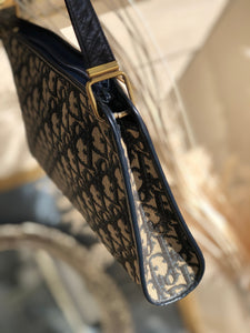 Christian Dior Logo Trotter Oblique Jacquard Shoulder bag Navy Vintage Old th6ugm