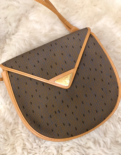 Yves Saint Laurent YSL 標誌圓肩包 橄欖棕色 復古 舊 k67ewp