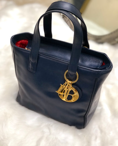 Christian Dior Charm Leather Handbag Navy Vintage Old 6ryite