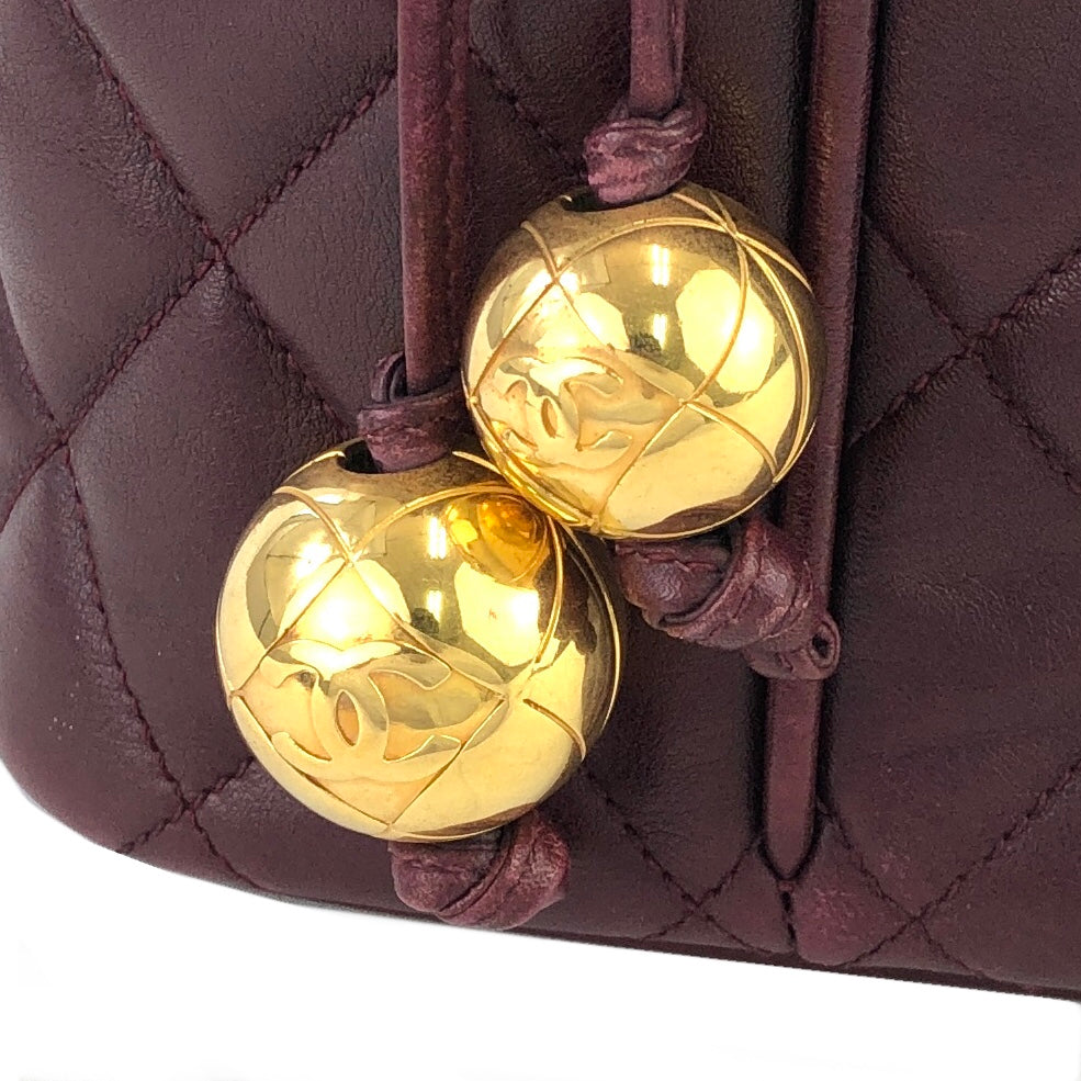 CHANEL Matelasse Cocomark Charm Lamb leather Drawstring Shoulder bag Bordeaux Vintage Old w7it5n