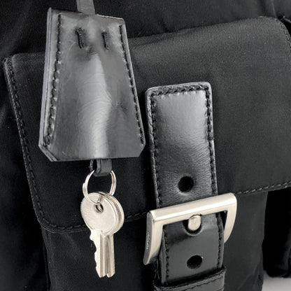 PRADA Triangle logo Double pocket Nylon Shoulder bag handbag Black Vintage Old icjnth