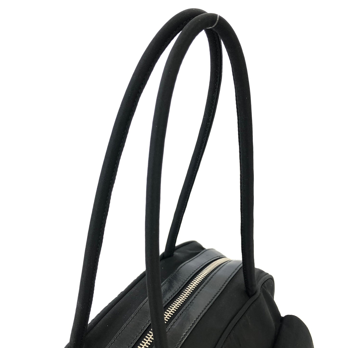 PRADA Triangle logo Double pocket Nylon Shoulder bag handbag Black Vintage Old icjnth