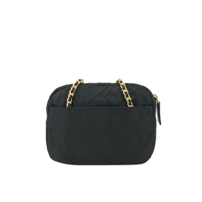 PRADA Triangle logo Chain Nylon Crossbody Shoulder bag Black  n28tbj