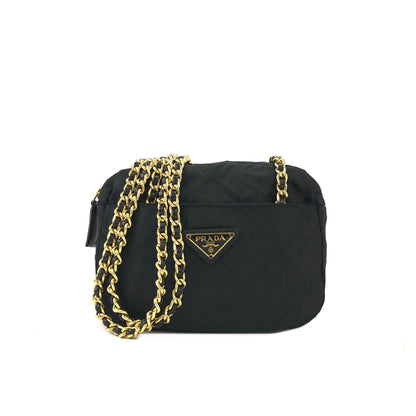 PRADA Triangle logo Chain Nylon Crossbody Shoulder bag Black  n28tbj
