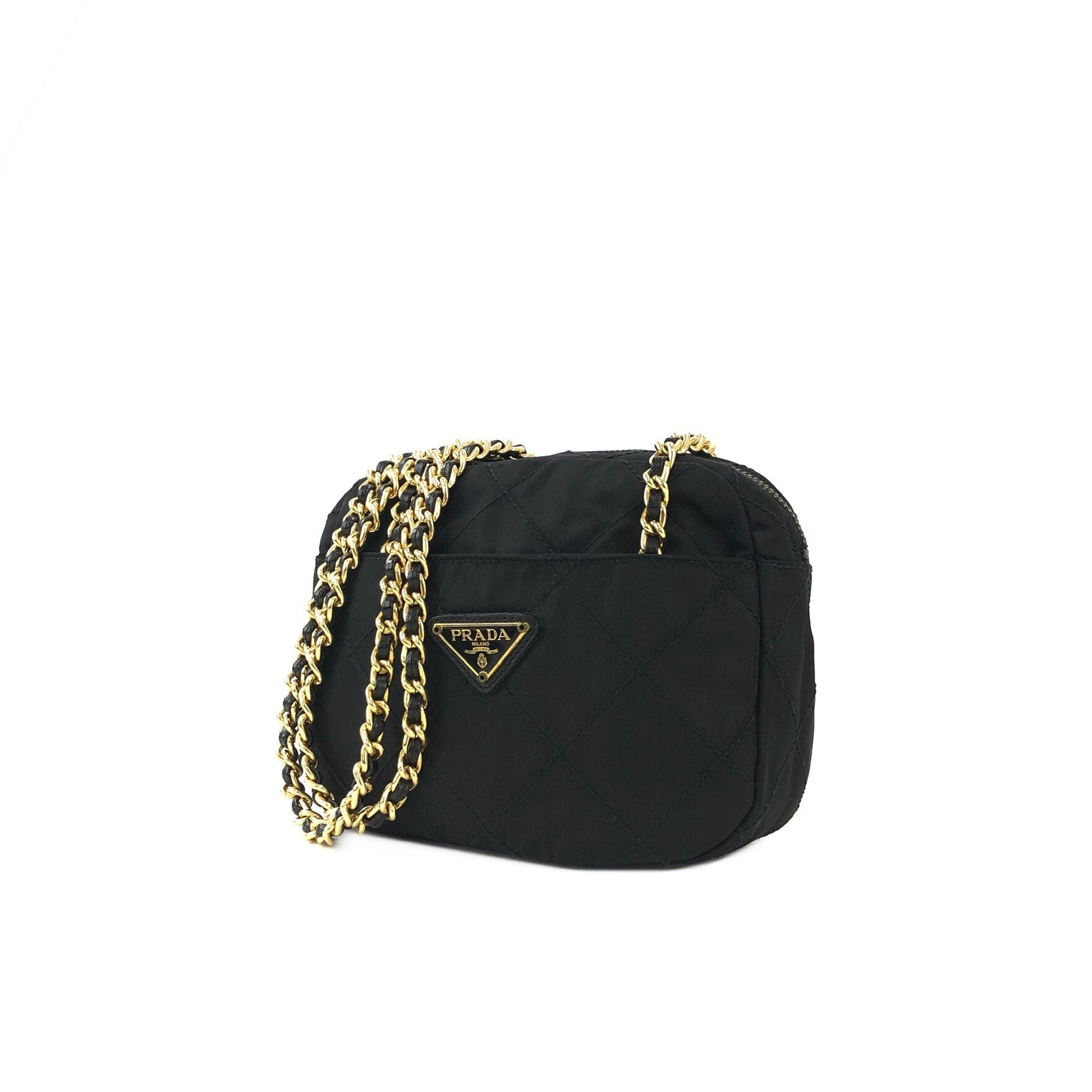 PRADA Triangle logo Chain Nylon Crossbody Shoulder bag Black 