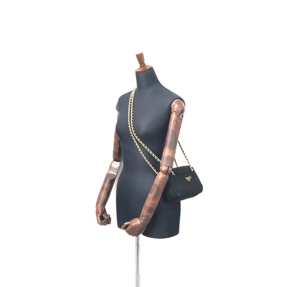 PRADA Triangle logo Chain Nylon Crossbody Shoulder bag Black  n28tbj