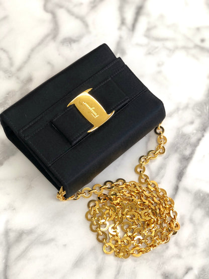 Salvatore Ferragamo Vala 鏈條小號肩背包 黑色 復古 舊款 u86jac