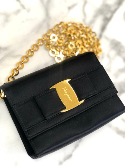 Salvatore Ferragamo Vala 鏈條小號肩背包 黑色 復古 舊款 u86jac