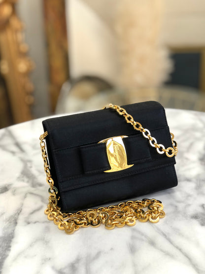Salvatore Ferragamo Vala 鏈條小號肩背包 黑色 復古 舊款 u86jac