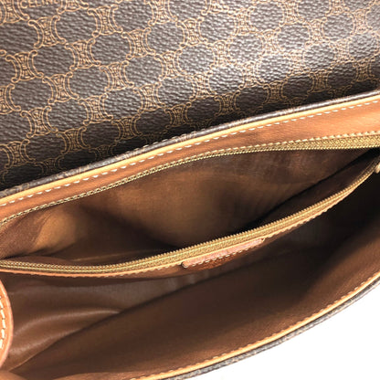 CELINE Macadam Blason embossed Flap Crossbody Shoulder bag Brown Vintage Old Celine 55cwnj