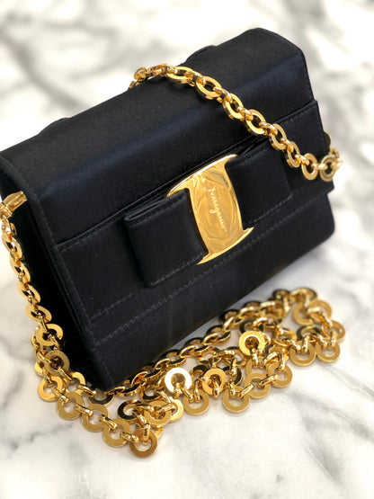 Salvatore Ferragamo Vala 鏈條小號肩背包 黑色 復古 舊款 u86jac