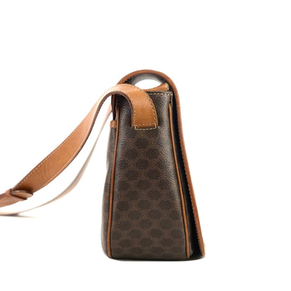 CELINE Macadam Blason embossed Flap Crossbody Shoulder bag Brown Vintage Old Celine 55cwnj