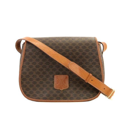 CELINE Macadam Blason embossed Flap Crossbody Shoulder bag Brown Vintage Old Celine 55cwnj