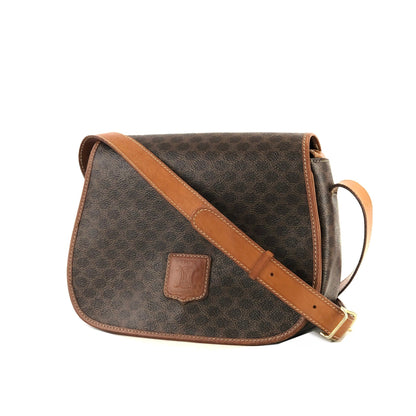 CELINE Macadam Blason embossed Flap Crossbody Shoulder bag Brown Vintage Old Celine 55cwnj