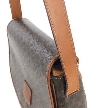 CELINE Macadam Blason embossed Flap Crossbody Shoulder bag Brown Vintage Old Celine 55cwnj
