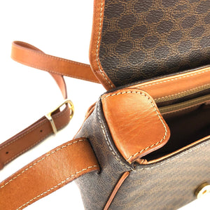 CELINE Macadam Blason embossed Flap Crossbody Shoulder bag Brown Vintage Old Celine 55cwnj