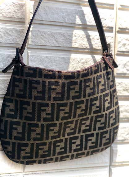 FENDI Zucca Jacquard Hobo Handbag Brown Vintage Old njzazc