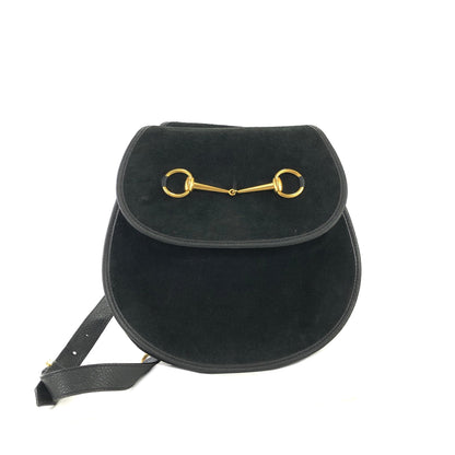 GUCCI Horsebit Suede One shoulder bag Black Vintage Old Gucci ihd6mn