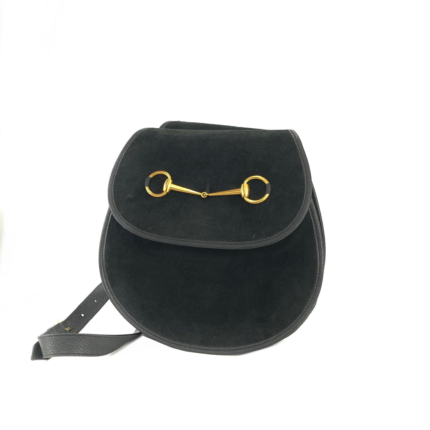 GUCCI Horsebit Suede One shoulder bag Black Vintage Old Gucci ihd6mn