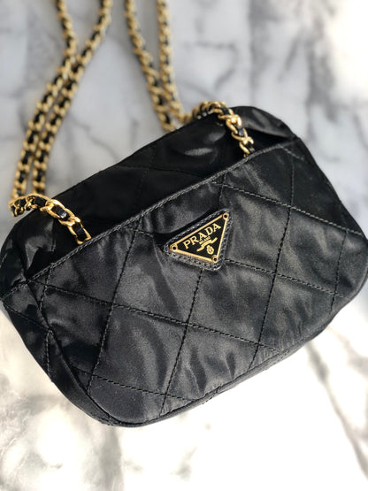 PRADA Triangle logo Chain Nylon Crossbody Shoulder bag Black  n28tbj