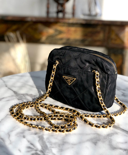 Prada Triangle Chained Clutch Bag in Black