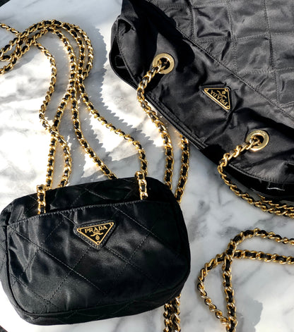 PRADA Triangle logo Chain Nylon Crossbody Shoulder bag Black  n28tbj