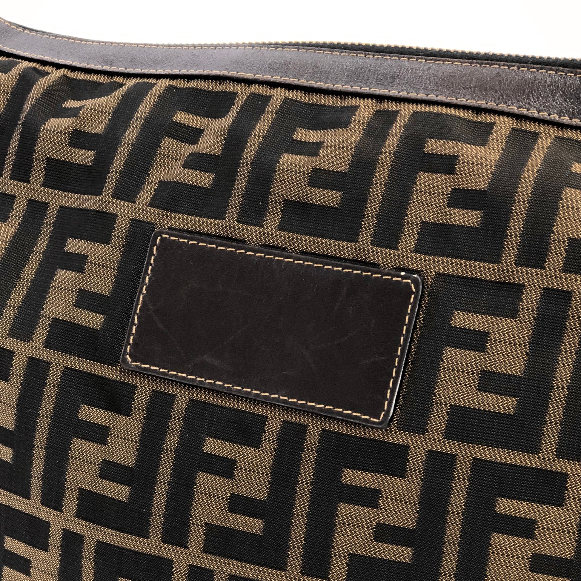 FENDI Zucca FF logo jacquard leather clutch bag brown vintage old