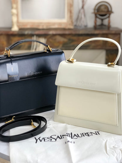 Yves Saint Laurent Embossed logo 2Way Handbag Shoulderbag Black Vintage Old YSL k2vwfa