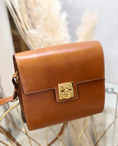 CELINE Gancini Square Shoulder bag Camel Old Celine Vintage 6tmkvk