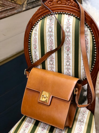 CELINE Gancini Square Shoulder bag Camel Old Celine Vintage 6tmkvk