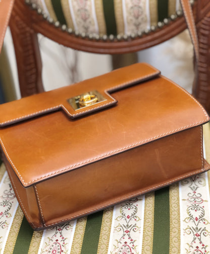 CELINE Gancini Square Shoulder bag Camel Old Celine Vintage 6tmkvk