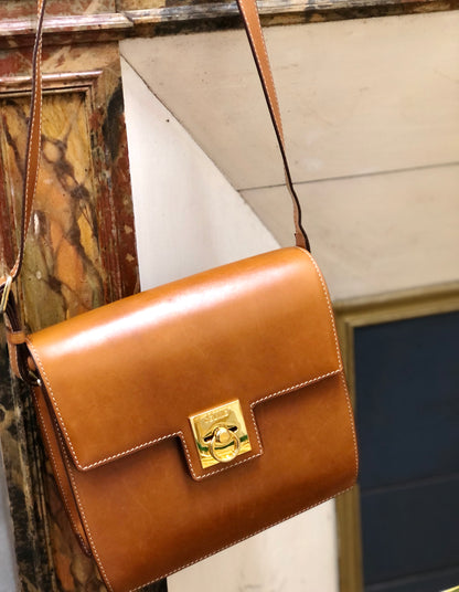 CELINE Gancini Square Shoulder bag Camel Old Celine Vintage 6tmkvk