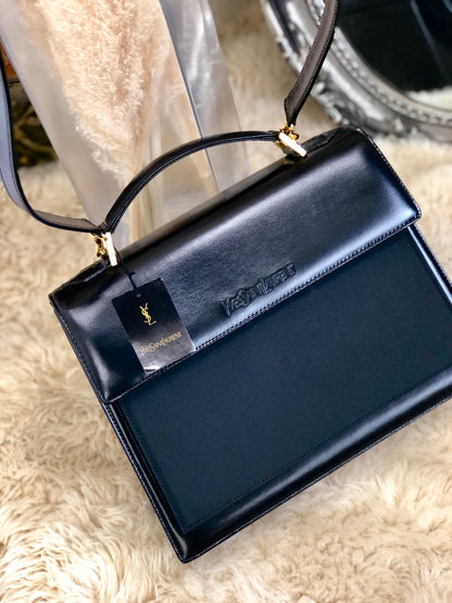 Yves Saint Laurent Embossed logo 2Way Handbag Shoulderbag Black Vintage Old YSL k2vwfa