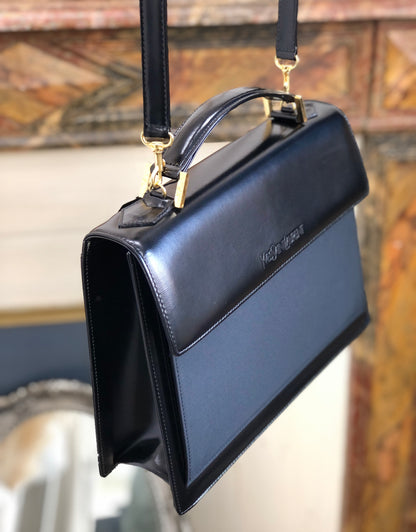 Yves Saint Laurent Embossed logo 2Way Handbag Shoulderbag Black Vintage Old YSL k2vwfa