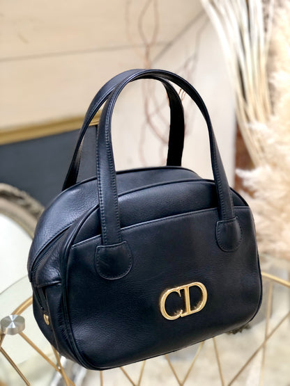 Christian Dior CD motif Embossed Leather Handbag Black Vintage Old c7ce8c