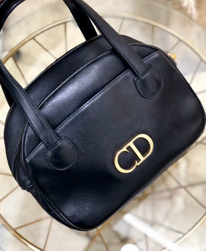 Christian Dior CD motif Embossed Leather Handbag Black Vintage Old c7ce8c