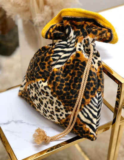 Christian Dior Leopard purse pile fabric pouch brown yellow vintage old dbky5v