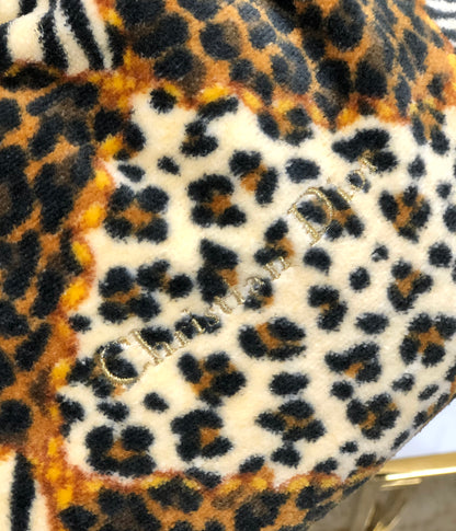Christian Dior Leopard purse pile fabric pouch brown yellow vintage old dbky5v