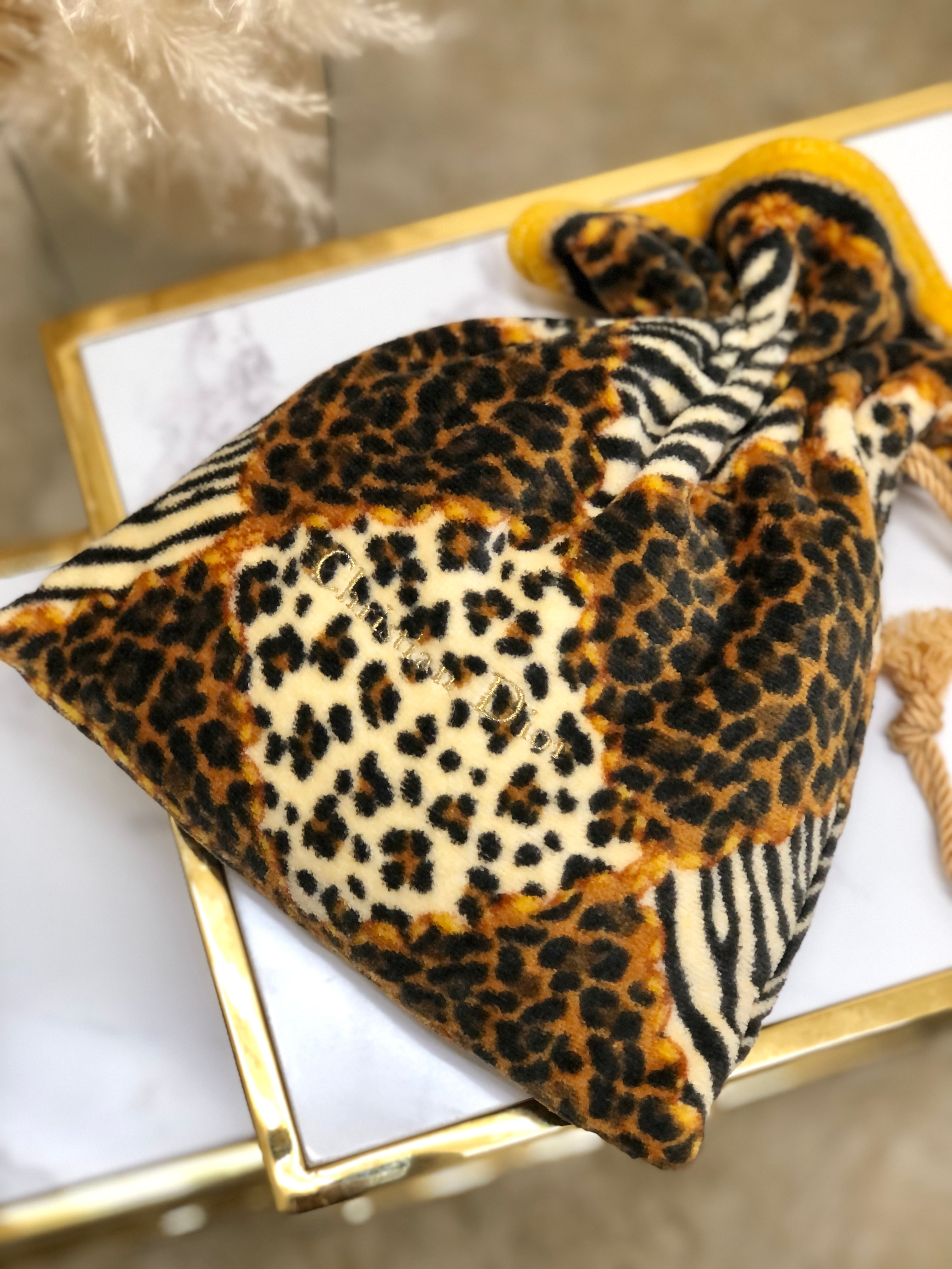 Christian Dior Leopard purse pile fabric pouch brown yellow vintage old  dbky5v