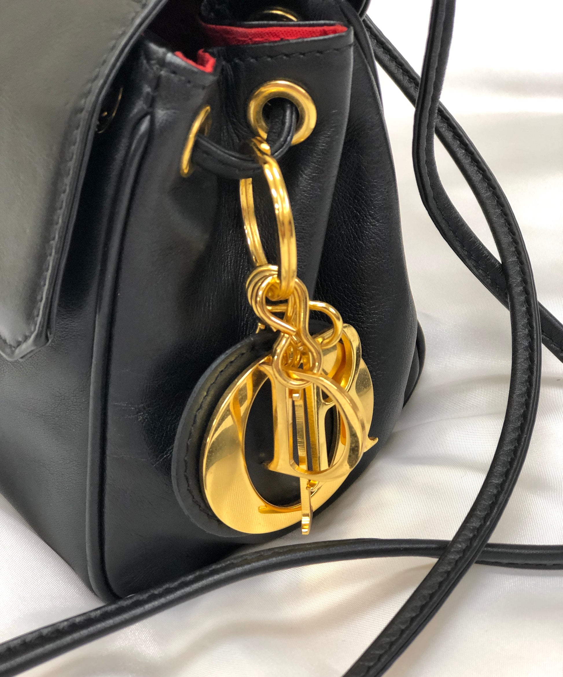 Christian Dior Cannage Logo Charm Leather Mini bag Shoulder bag Pochette  Black Vintage Old g8k6nf
